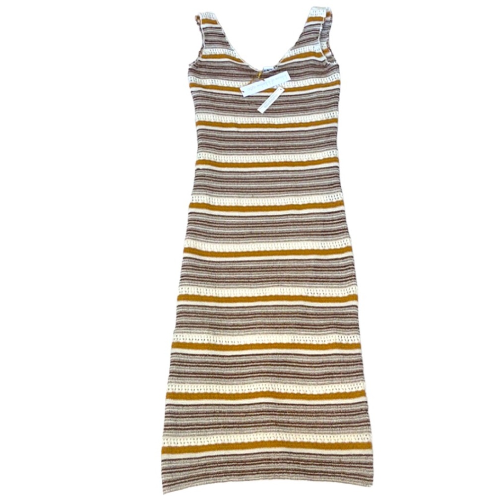 House of Harlow 1960 x Sofia Richie Rowan Crochet Dress Golden Bronze stripes S.